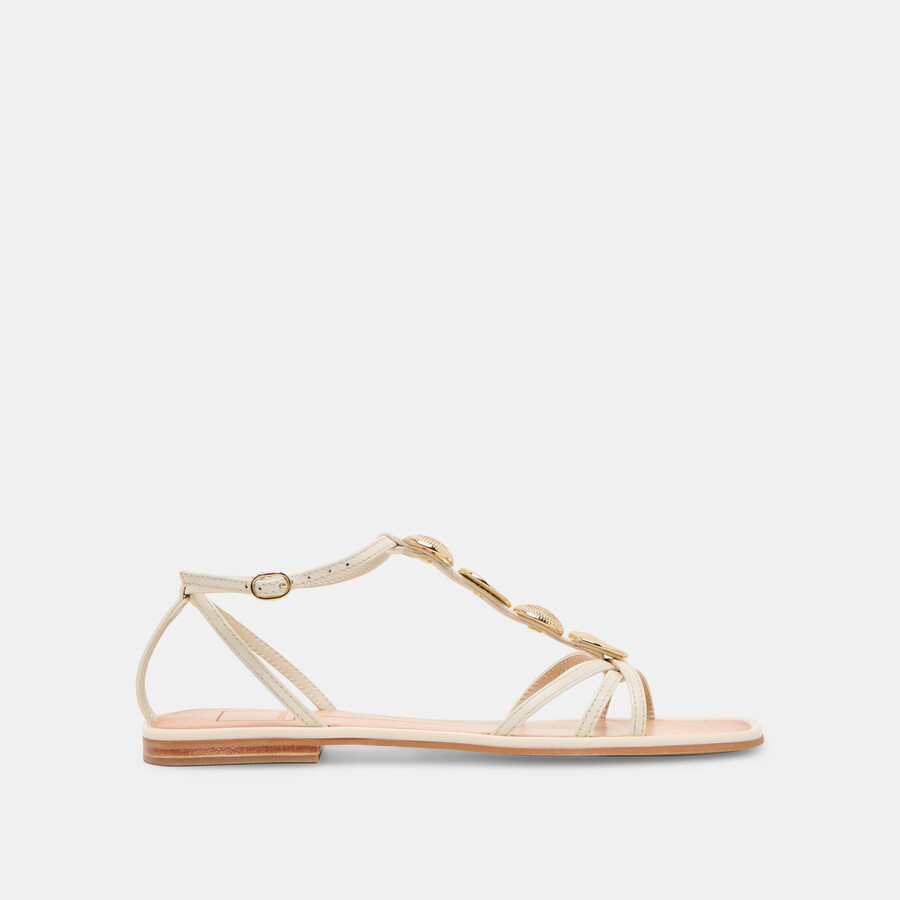 faun sandalen aus cremefarbenem leder