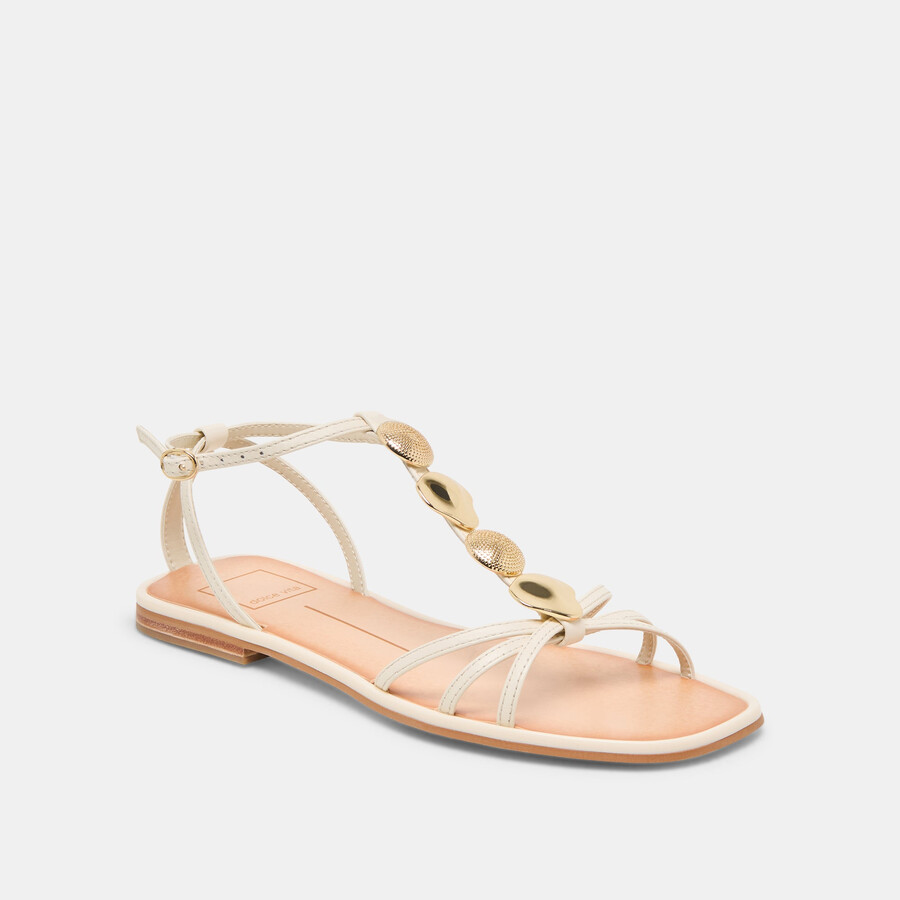 faun sandalen aus cremefarbenem leder