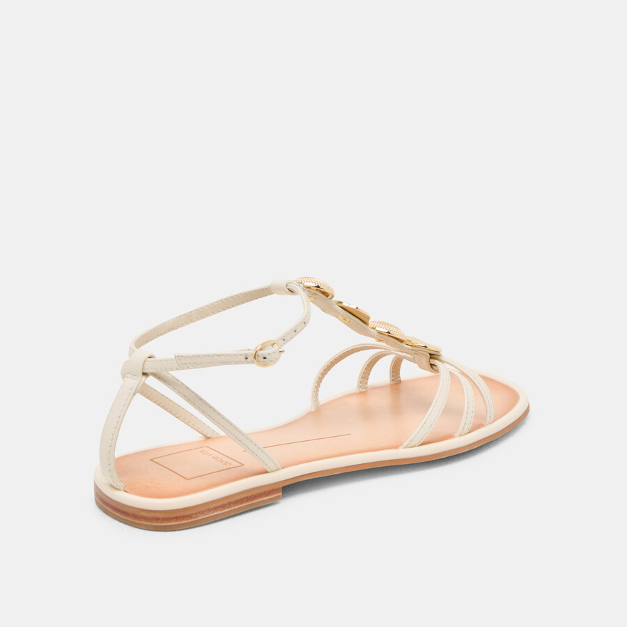 faun sandalen aus cremefarbenem leder