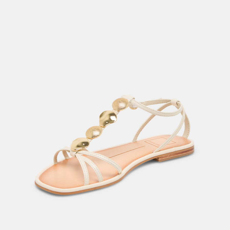 faun sandalen aus cremefarbenem leder