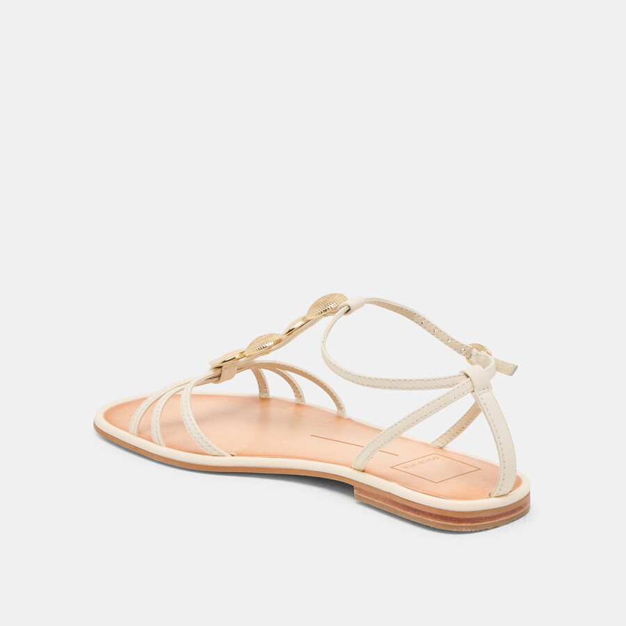 faun sandalen aus cremefarbenem leder