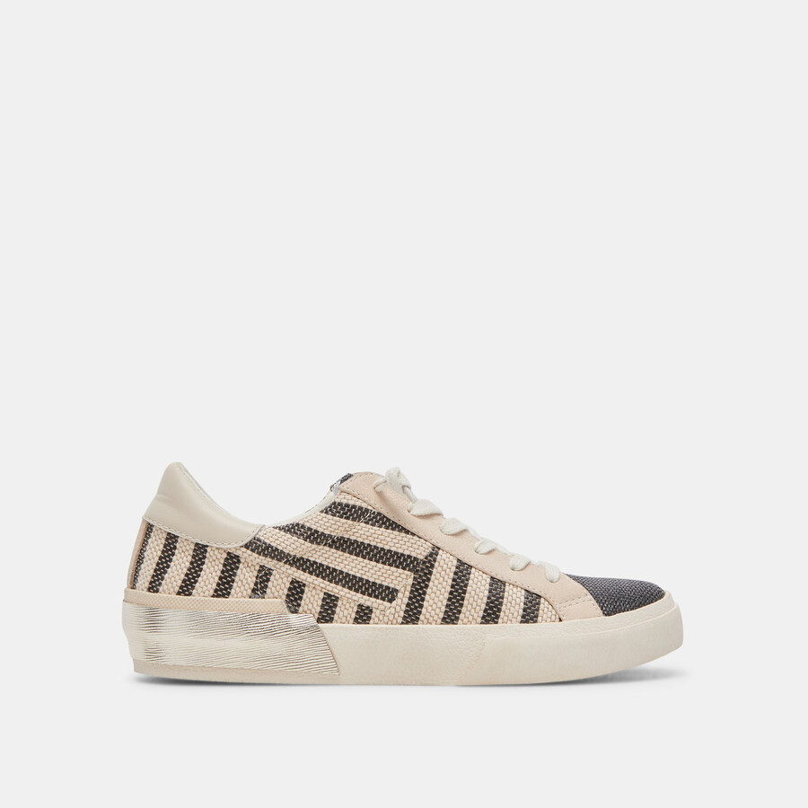 zina patch sneakers schwarz beige raffia