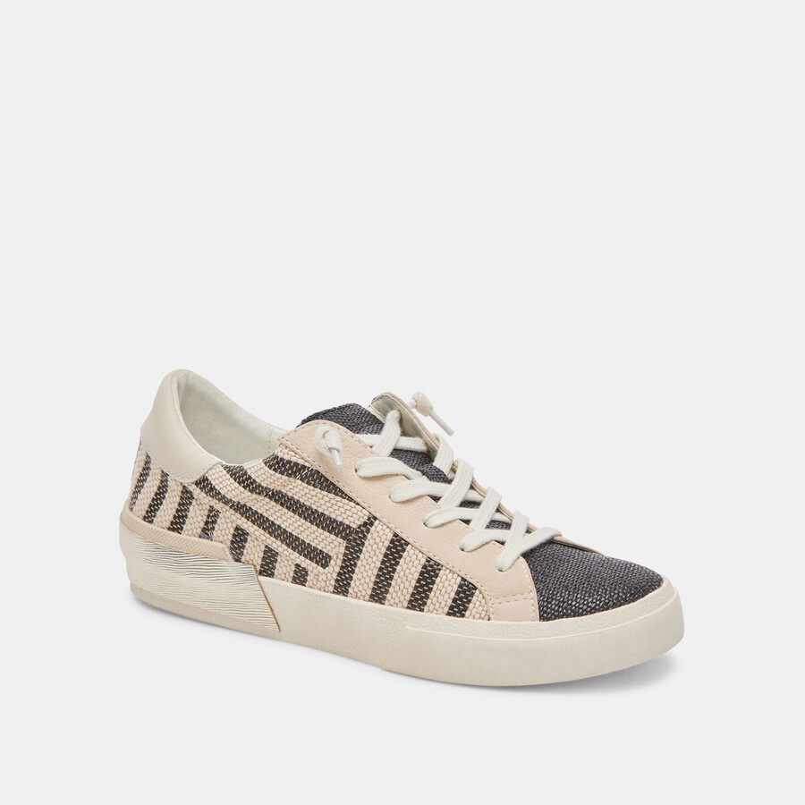 zina patch sneakers schwarz beige raffia