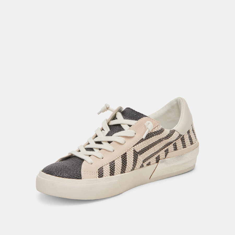 zina patch sneakers schwarz beige raffia
