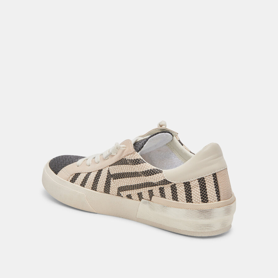zina patch sneakers schwarz beige raffia