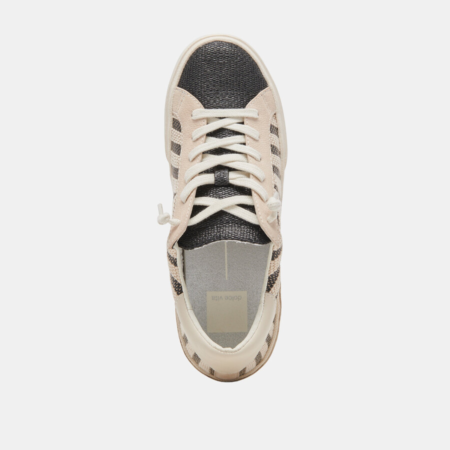 zina patch sneakers schwarz beige raffia