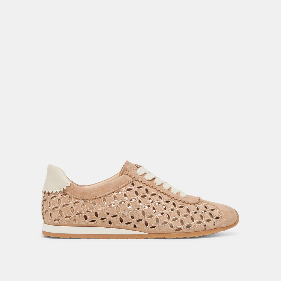 danie eyelet perf sneakers camel suede