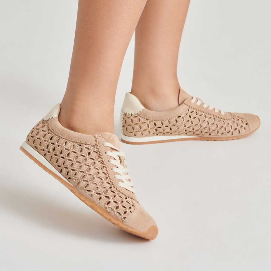 danie eyelet perf sneakers camel suede