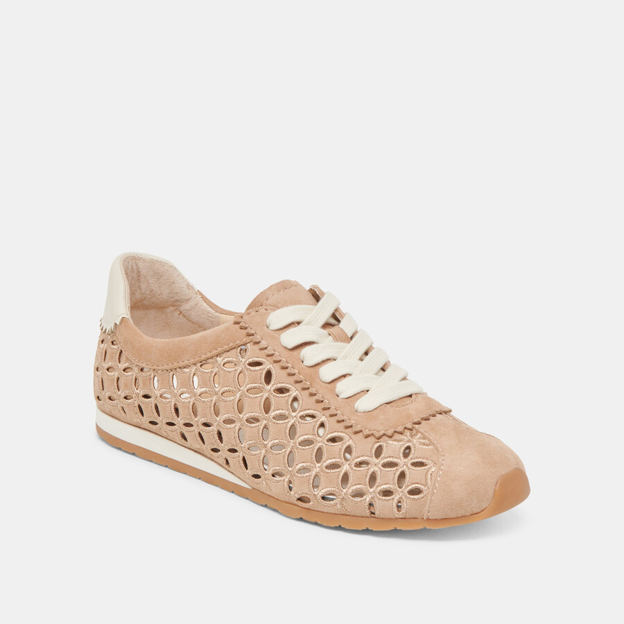 danie eyelet perf sneakers camel suede