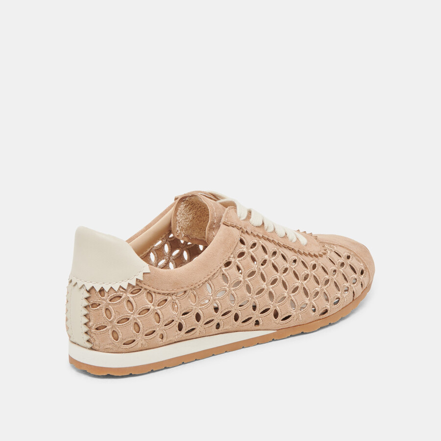 danie eyelet perf sneakers camel suede