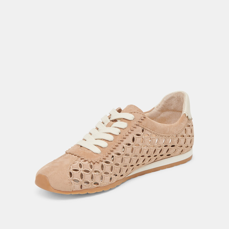 danie eyelet perf sneakers camel suede