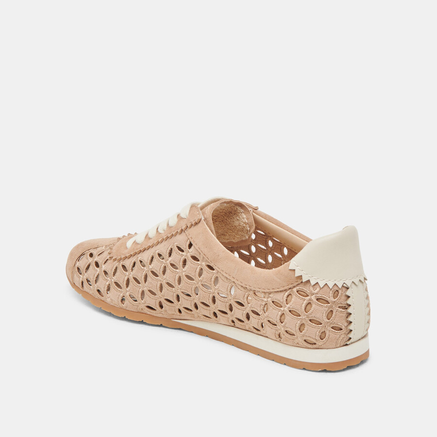 danie eyelet perf sneakers camel suede