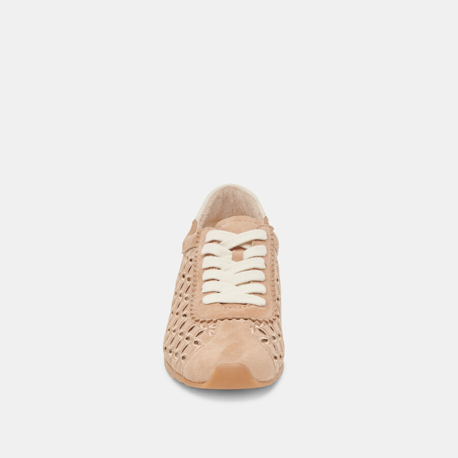 danie eyelet perf sneakers camel suede