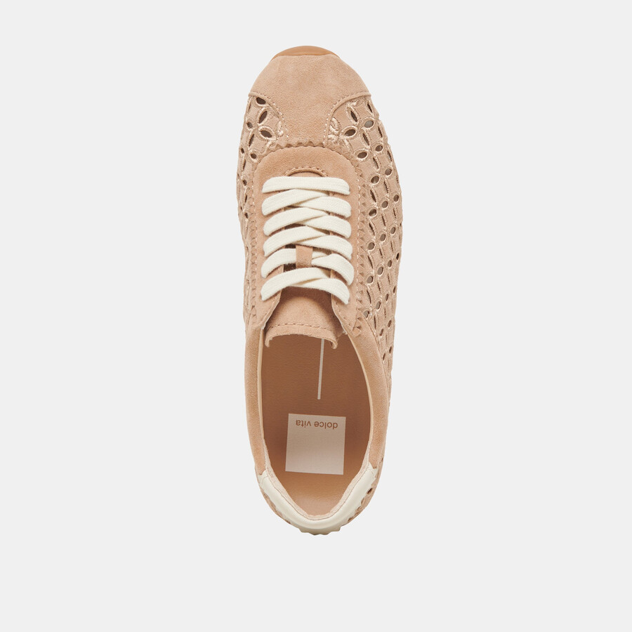 danie eyelet perf sneakers camel suede