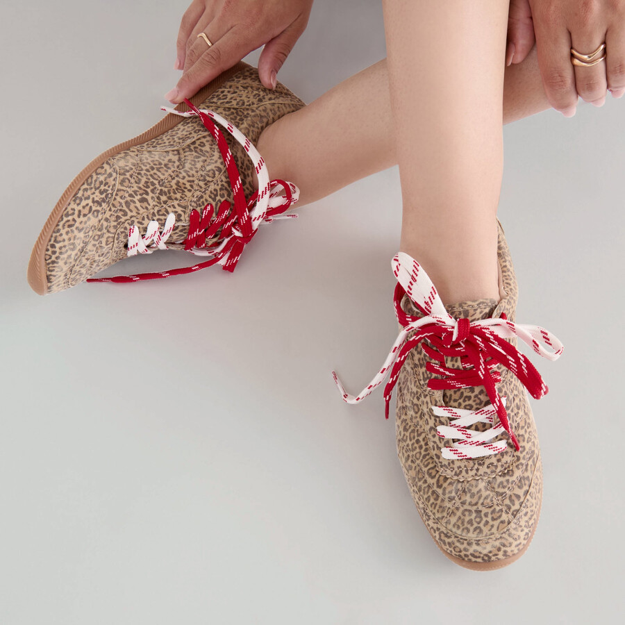 laini sneakers hellbraunes wildleder mit leopardenmuster