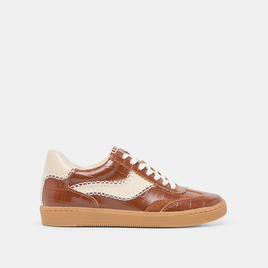 notice stitch sneakers cognac croco-geprägtes leder