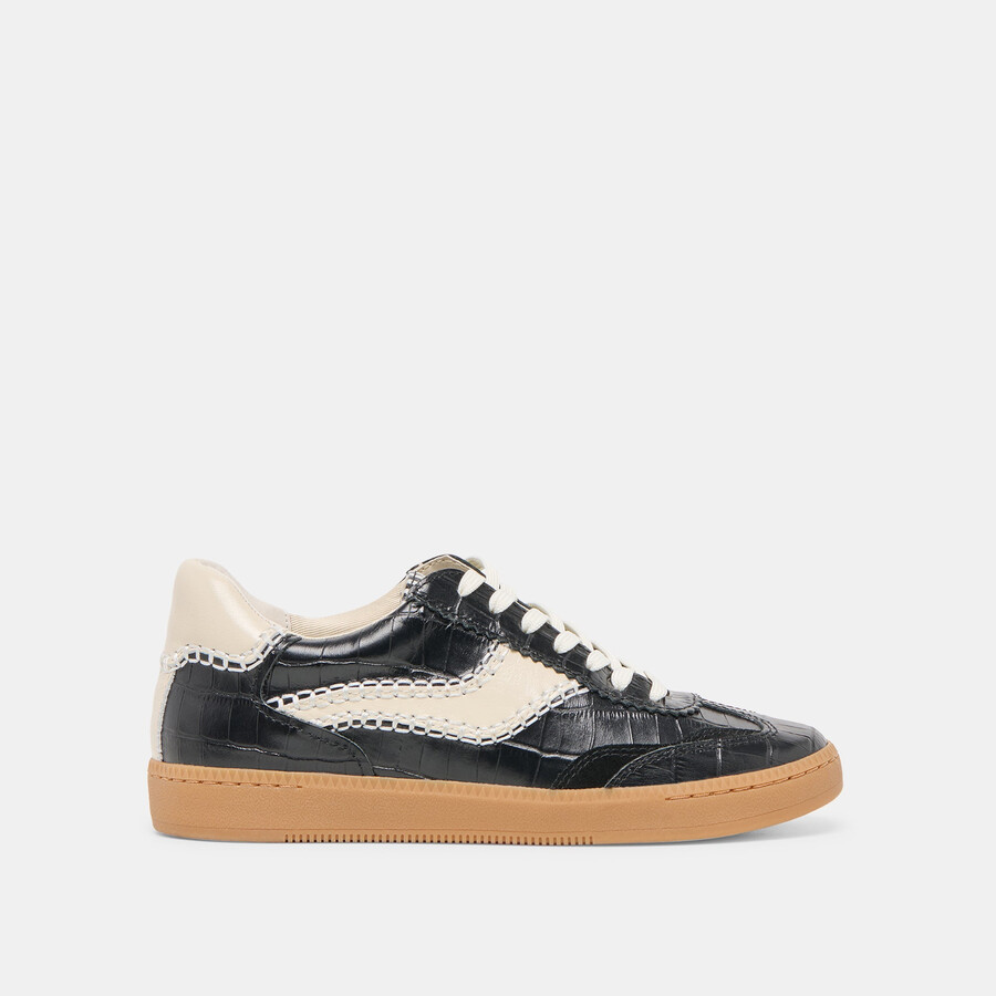 notice stitch sneakers noir croco embossed leather