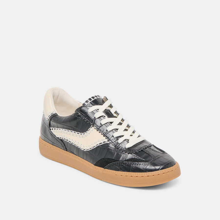 notice stitch sneakers noir croco embossed leather