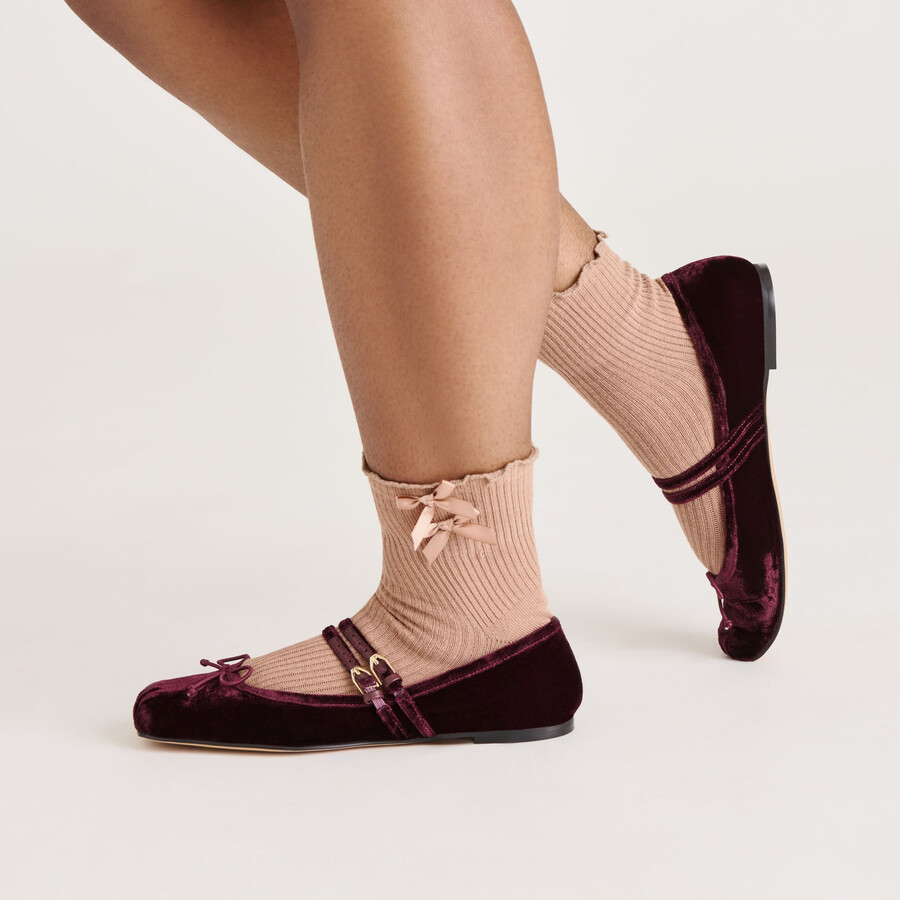 lettney edge bow anklet socks mocha