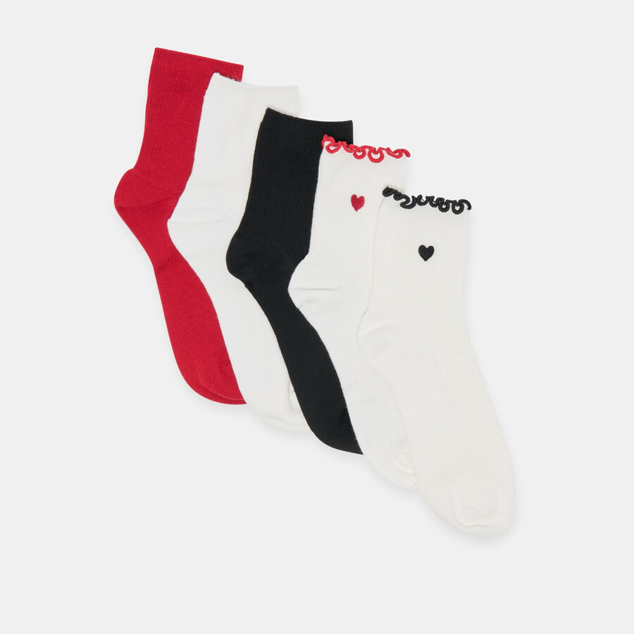 5er-pack bestickte rippsocken weiß schwarz mehrfarbig